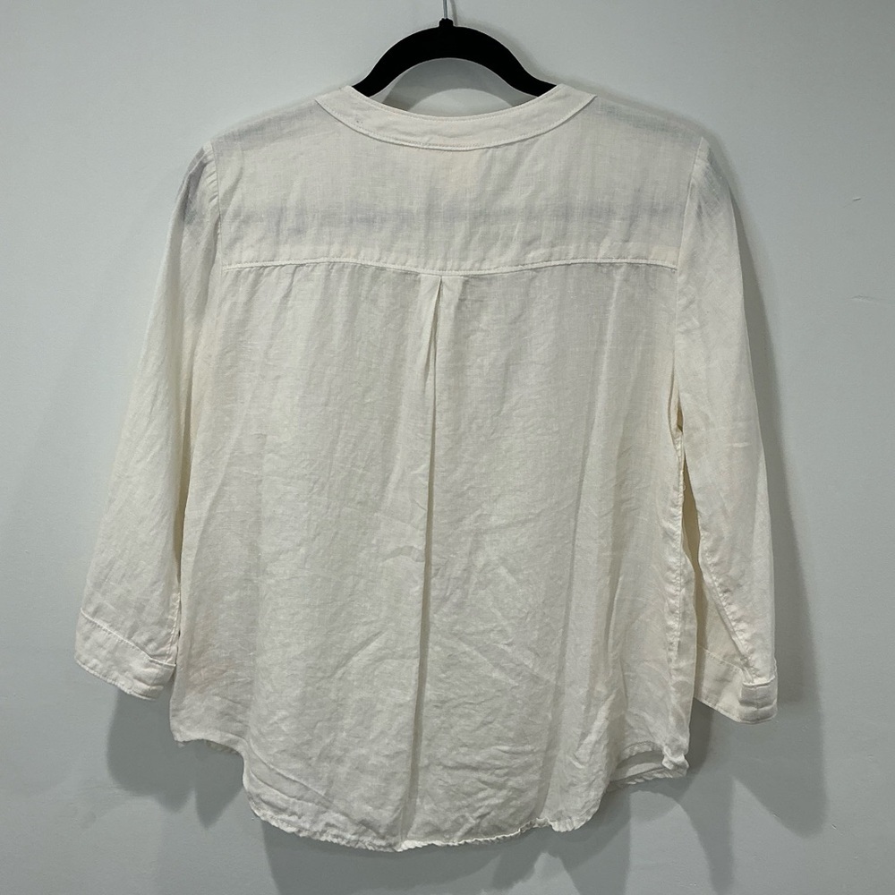 Maeve by Anthropologie Ivory Lace Up Linen Top - Picture 4 of 8